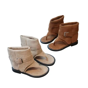 Niche Retro Girls Ankle Boots with Flip-Flop Sandals PU Upper Rubber Outsole Buckle Closure Summer Fashion Trendy Shoes