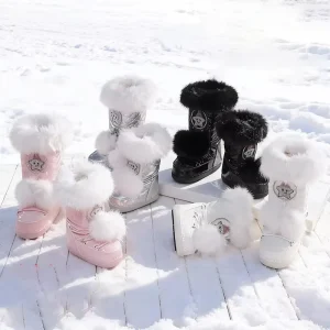 Nine-color Snowflake Parent-child Kids Mid-calf Snow Boots Fleece-lined Thickened Warmth Womens Winter Non-slip Waterproof