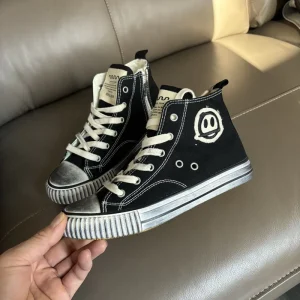 Non Slip Classic Retro Winter Lace up Children’s Canvas Shoes Boys Girls New High Top Dirty Trendy Kids Versatile Smiley Face