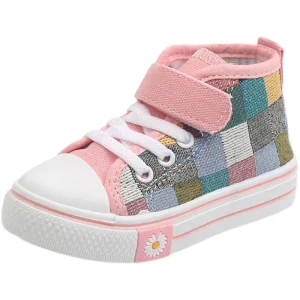 Non slip Colored Grid Soft Soled Flat Shoes Children Casual Fashion Canvas Shoes Kids Sneakers Popular Classic School Students