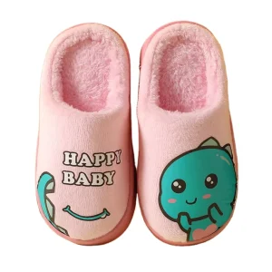 Non slip Cute Warming Indoor Printing Baby Boys Girls Cartoon Dinosaur House Kids Winter Slippers Shoes