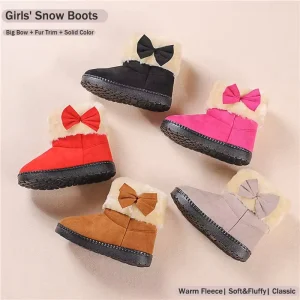 Non slip Rubber Sole Warm Fluffy Little Girls Winter Snow Boots Child parent Big Bow Snow Boots Girls Princess Shoes