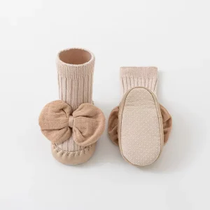 ODM Baby Shoes and Socks Floor Pre step Toddler Shoes Mid tube Bow Non slip Needle Detection