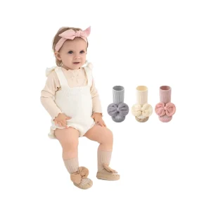 [Super Factory] Baby Toddler Shoes & Socks Pre step Floor Mid tube Bow Knitted Anti Slip 100% Cotton