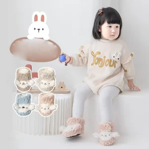 OEM Custom Baby Infant Toddler Cartoon Anti Slip Rubber Sole Warm Fuzzy Soft Cotton Knit Floor Socks Shoes Comfortable