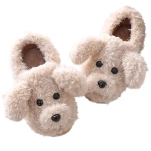 OEM Custom Plush Dog Slippers Kawaii Teddy Bear Soft Animals Cute Plush Slippers for Women Bedroom Slippers