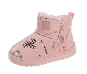 OEM Customized Logo Plush Fur Lininig Winter Warm Shoes Kids Children’s Snow Boots for Girl