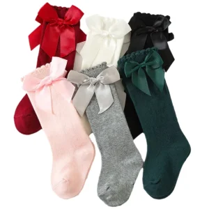 OEM Design Logo Spring Indoor Slipper Socks with Bow Kids Socks Combed Cotton Baby Socks