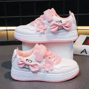 OEM Factory Children Footwear Kids Girl Leisure Outdoor Pink Casual Sneakers Shoes Baby Girl Skateboard Shoes With Bowknot