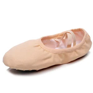 OEM Genuine Leather Women’s Ballet Shoes Soft Flat Heel Latin Dance Shoes with PU Insole Cotton Lining Stretch Canvas