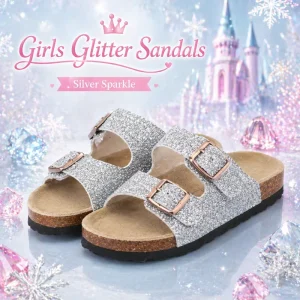 OEM Kids Glitter Double Buckle Sandals Adjustable Strap Cork Custom Logo Supplier