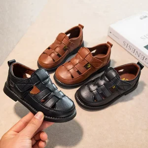 OEM & ODM Accept Custom Logo Kids Boy Toe Closed Casual Sport Sandals Summer Beach Sandals Students Boy PU Leather Sandals