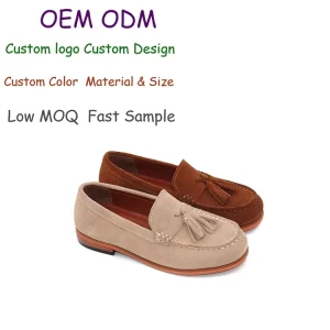 OEM ODM Custom High Quality Children’s Dress Loafers Kids Suede Sheepskin Leather Student School Kids Leisure Shoes for Boys