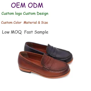 OEM ODM Custom Logo Italian Style Kids Leather Dress Loafer School Shoes Slip On Closure for Boys for All Seasons Back to School