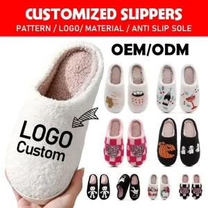 OEM ODM Custom Logo Personalized Anti Slip Warm Winter Gel PVC Canvas Fuzzy for Women Men Christmas Halloween Holiday Gifts