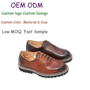 OEM ODM Custom logo Custom Design High Quality Student’s Brown Cow Leather School Uniform Children Kids Boy Dress Shoes