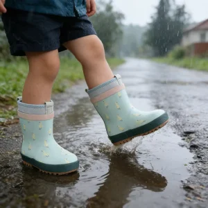 OEM ODM Unisex Kids Toddlers Ankle Wellington Boots Waterproof Rubber Rain Boot Cotton Lining Quick Dry Light Weight Custom