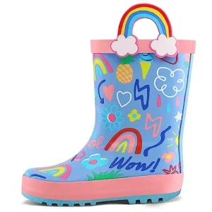 OEM Waterproof Mid Calf Children’s Wellington Boots Toddler Rain Boots Rubber Lightweight with Easy On Handles