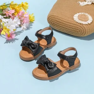 Open Toe Princess Kids Shoes Simple Temperament Bow Girls Sandals Non Slip Soft Bottom Fashionable Gladiator Design PU Rubber