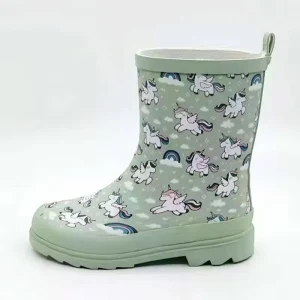 Outdoor Activities Colorful Unicorn Print Light Weight Waterproof Anti Slip Rubber Rain Boots for Kids Summer Autumn