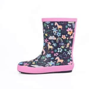 Outdoor Custom Printing Mid High Breathable Lining Comfortable Nature Rubber Kids Rain Boots for Girls