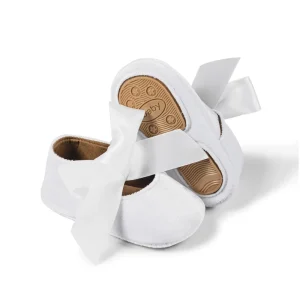 Outdoor Infant Girls Lace Bow Rubber Soft Sole Deerskin Cotton Fabric Baby Princess Dress Shoes