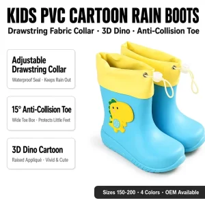 Outdoor Kids PVC Rain Boots Adjustable Drawstring Splash Seal Cute Soft Body Waterproof Anti Slip Sole Toddler Kids gumboots