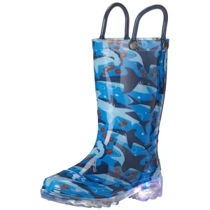 Outdoor Kids Rain Boots with Shinny Light and Handle Waterproof Gumboots with Beautiful Print Design for Winter and Summer