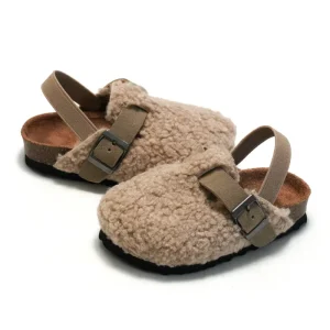 Outdoor Toddlers Casual Sandal Clogs Teddy Fur Plush Cork Flat Shoes Birken Slippers for Kids With Buckle Straps