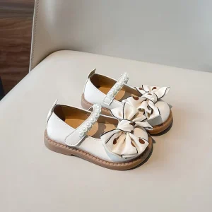 PU Bowknot Pearls Dress Shoes Kid Shoes Girl Shoes