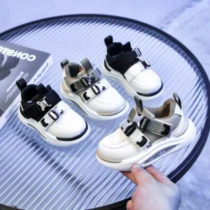 PU Color Block Soft Bottom Non slip Leather Flat Short Outdoor Soft Soled New Fashion Children Shoes Short Kids Shoes Sport