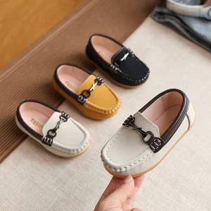 PU Driving Shoes Children Fashion Black White Kids Dress Footwear Rubber Soft Sole Baby Girls Moccasins Lightweight