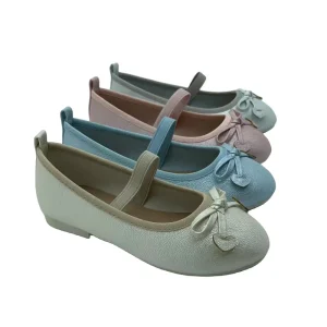PU Elastic Band Butterfly Little Girls Shoes Child Princess Shoes Peach Heart Bow Shoes for Kids