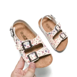 PU Floral Printed 5 Years Child Girl Cork Shoes Kids Platform Sandals