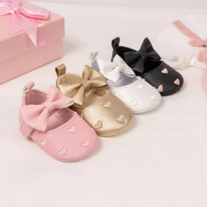 PU Leather Heart shaped Cute Bowknot Princess Dress Baby Girl Shoes