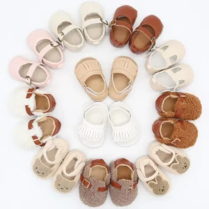 PU Leather Soft Sole Furry Padded Thickened Anti pilling Children School Kids Baby Shoes