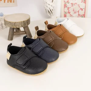 PU Leather Upper Casual Rubber Soft Sole Baby Shoes for Toddler Baby