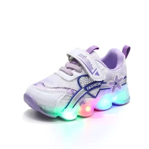 PU Material Light Casual Shoes for Children Induction Light Toddler Shoes for Girls 1-6 Years Old Soft Bottom Board