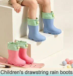 PVC Kids Rain Boots Waterproof Non Slip Lightweight Toddler Water Shoes with Soft Insole for Beach Pond Play Factory Direct