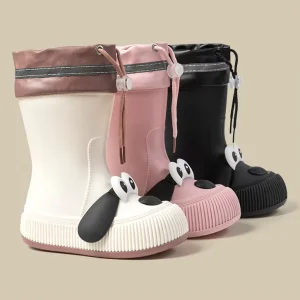 PVC Plastic Rain Boots Cute Cartoon Unisex Waterproof Anti Slip Wear resistant Draw String Lightweight Children’s Rain Boots