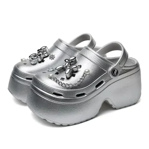 Paint Silver Gold Bronze Metal Charms Women Clogs EVA Outdoor Beach Shoe Fashion Sandals Slipper