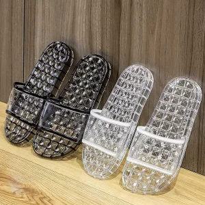 Parent Child Comfortable Crystal Slippers Transparent Waterproof Floral Summer Sandals for Men Women and Kids