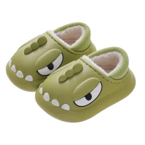 Parent-Child Dinosaur Kids Winter Slippers EVA Cloud-Feel Ankle Wrap Waterproof Warm Cotton Shoes for Boys Girls