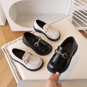 Patent Leather Black White Kids Ankle Slip-On Dress Shoes for Girls & Boys Wedding Party Footwear Children Loafers