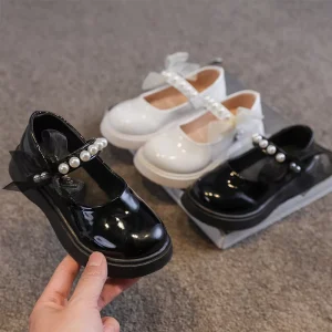 Patent Leather Princess Shoes for Wedding and Party Spring Autumn Kids Dress Footwear Pearl Girls Loafers