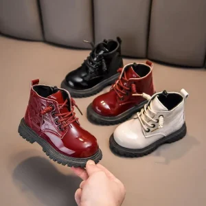 Patent Leather Toddler Kids Rubber Boots Fashion Children Fall Shoes Girls New Styles Ankle Zip Baby Booties Newborn