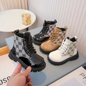 Patent Leather Zipper Female Casual Shoes for Kids Children Baby Newborn Shoes Winter Fashion Boots for Teens Girls