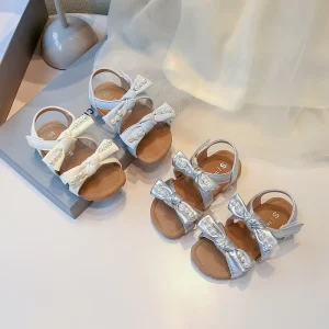 Pearl Bow Decor One Strap Open Toe Sandals Fashionable Easy Matching Shoes for Girls Kids Daily Casual Wear