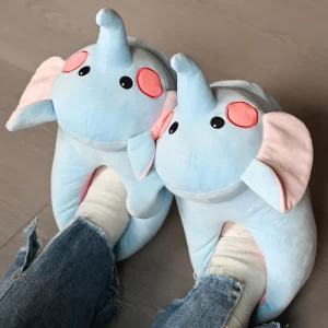 Personalized Custom Cute Elephant Plush Slippers Fluffy Non Slip Sole Winter Slippers for Kids Women Outdoor