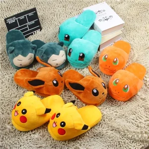 Pikachu Plush Slippers Cartoon Anime Cotton Indoor Winter House Style Perfect Gift for Children